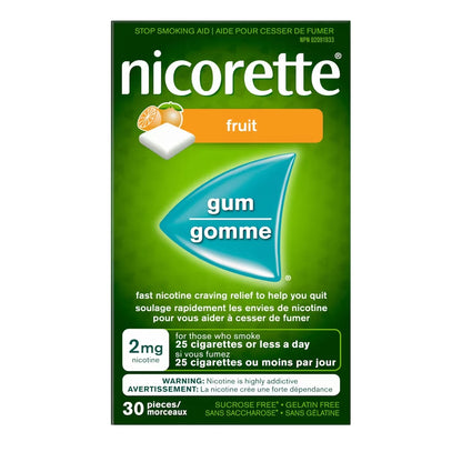Nicorette Nicotine Gum, 2 mg, Fresh Fruit front package
