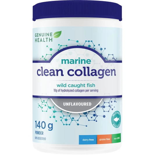 Genuine Health Marine Clean Collagen, Unflavored Hydrolyzed Collagen Powder, Wild Caught Fish front package
