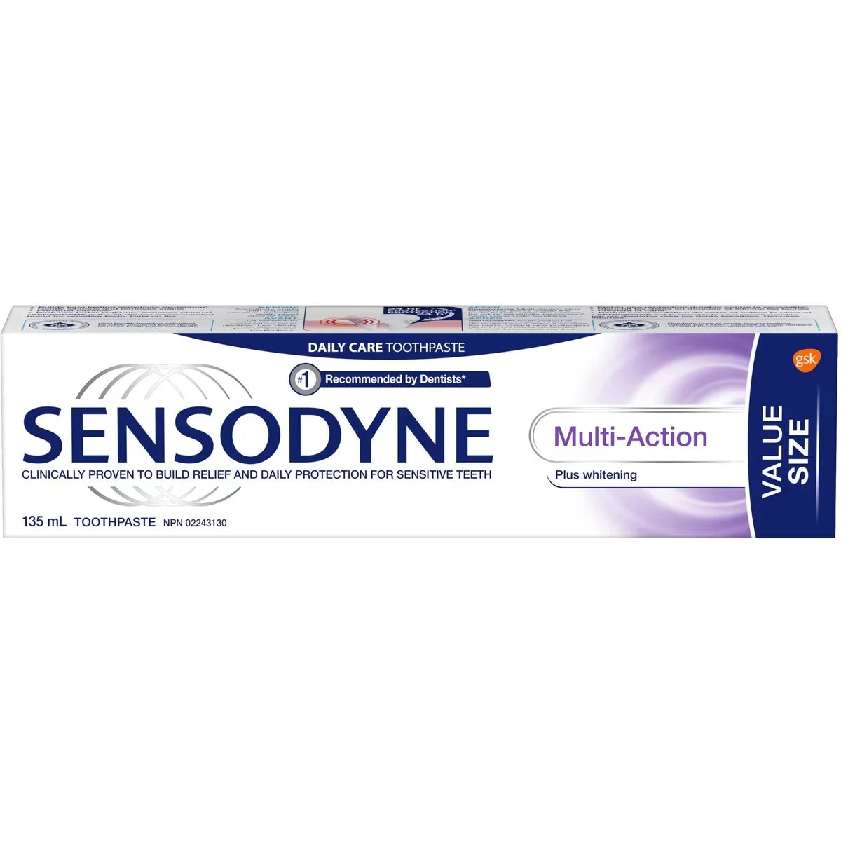 Sensodyne Multi Action toothpaste for sensitive teeth, Whitening, VALUE size front package