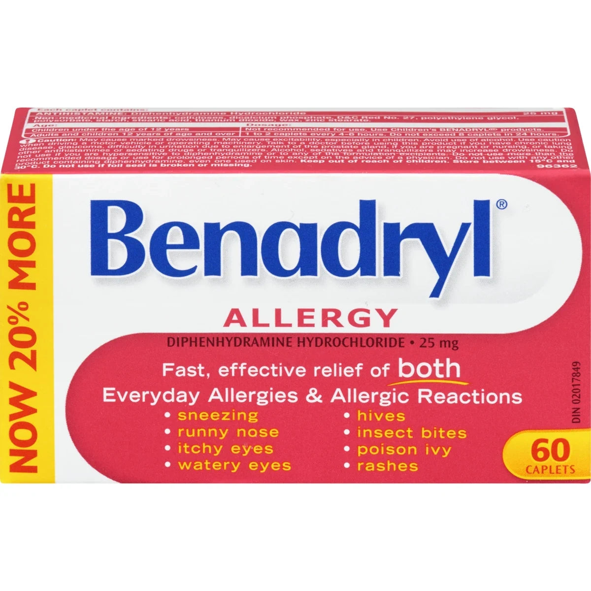 Benadryl Allergy Medicine, 25mg front package