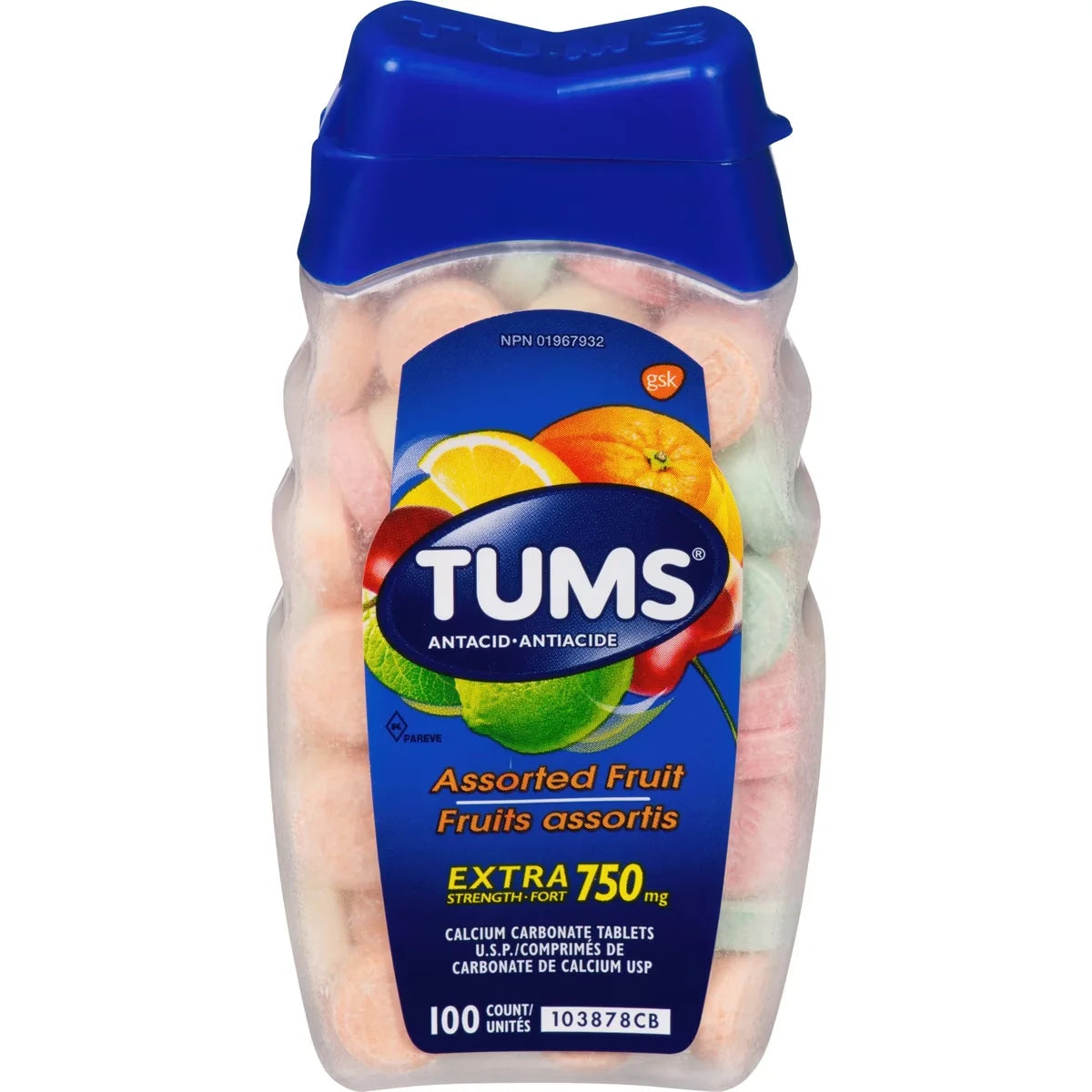 Tums Extra Strength Assorted Fruit 100 count front package