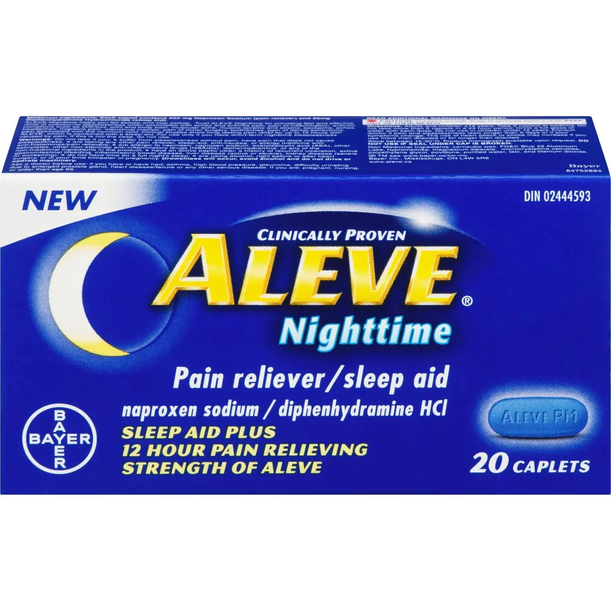 Aleve Nighttime, Pain Reliever And Sleep Aid, Naproxen Sodium, 20 Caplets front package