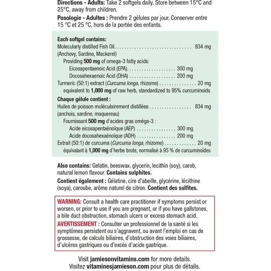 Jamieson No Fishy Aftertaste Omega-3 + Turmeric product detail