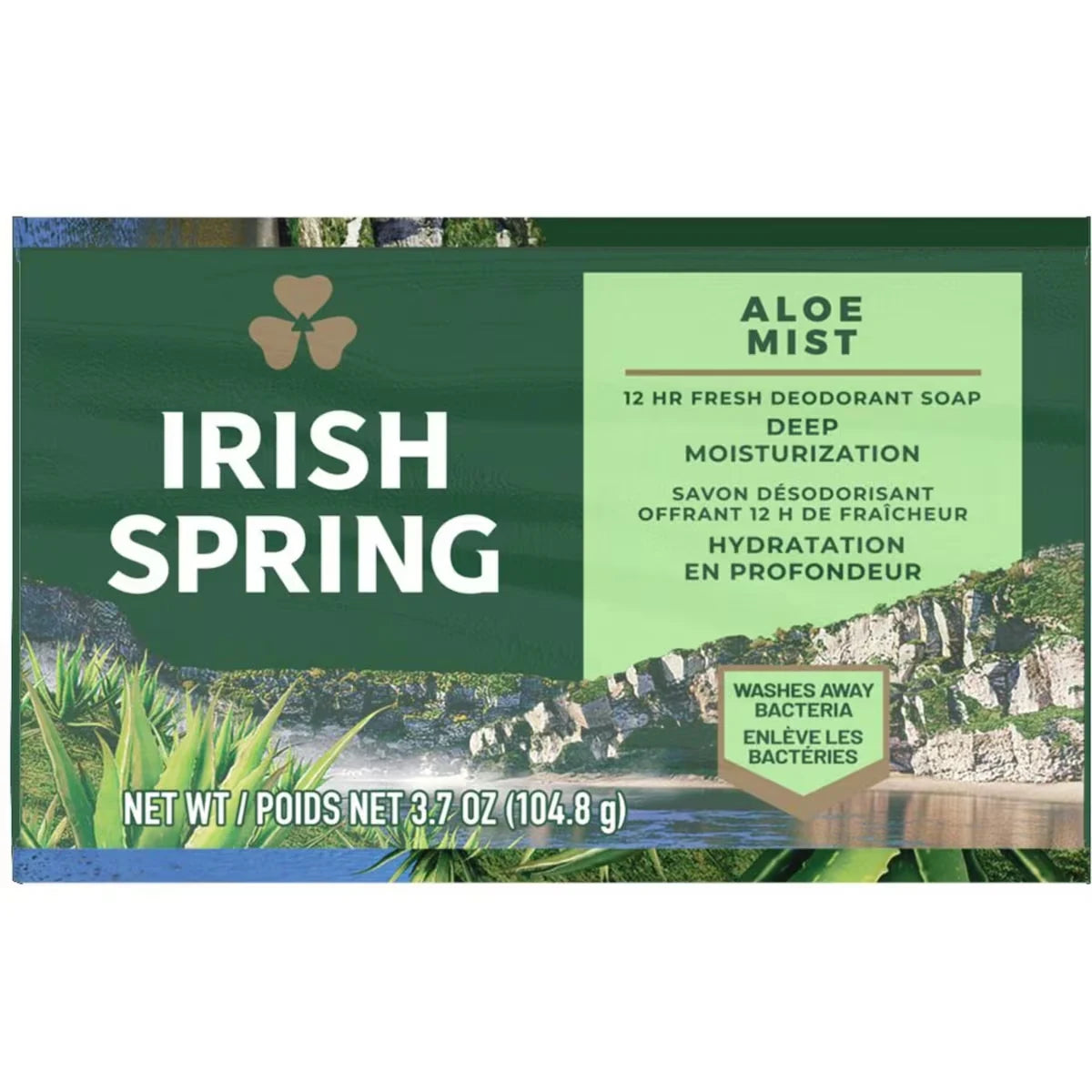 Irish Spring Aloe Mist Deodorant Bar Soap for Men, 104.7 g, 3 Pack product package