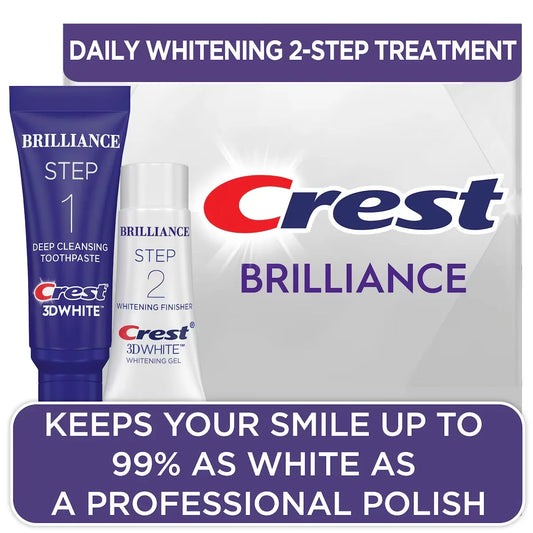 Crest 3D White Brilliance + Whitening Two-step Toothpaste, 85 mL and 63 mL Tubes product package