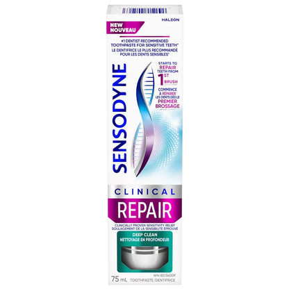 Sensodyne Clinical Repair Mint Toothpaste for Sensitive Teeth, Deep Clean front package