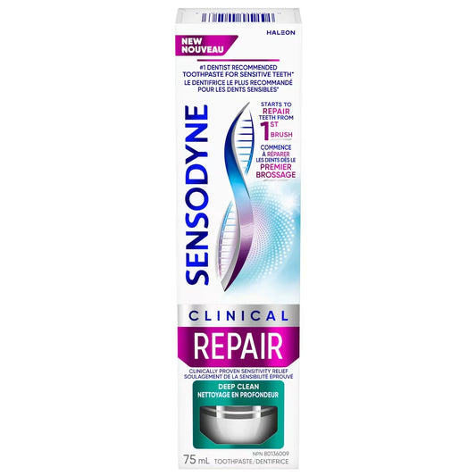 Sensodyne Clinical Repair Mint Toothpaste for Sensitive Teeth, Deep Clean front package