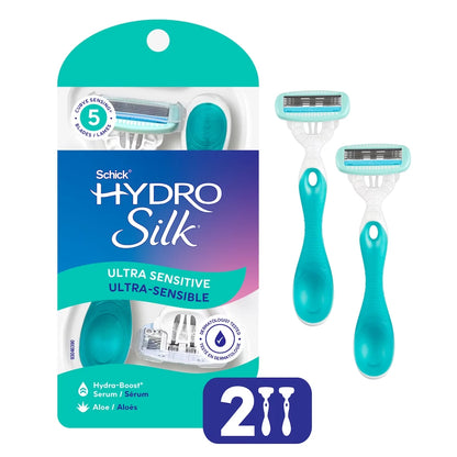 Schick Hydro Silk Ultra Sensitive 5-Blade Disposable Razor 2ct front package