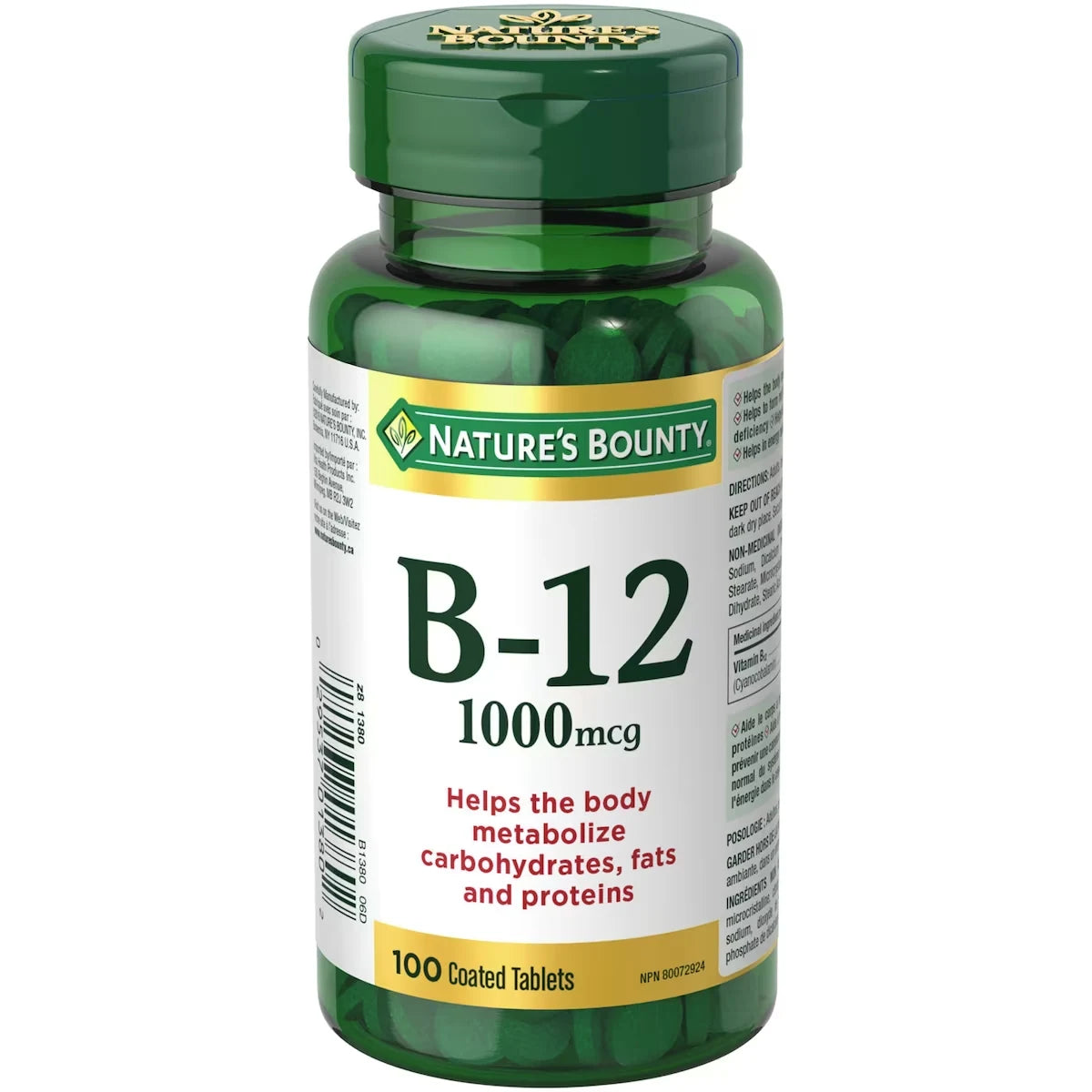 Natures Bounty Vitamin B12 Supplement, Helps the Body Metabolize Carbohydrates, Fats, and Proteins, 1000mcg front package
