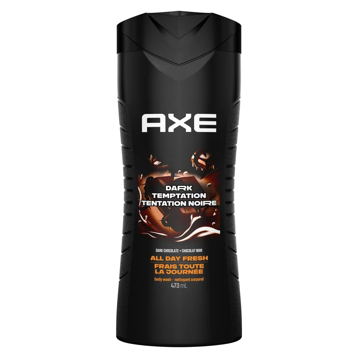 Axe Dual Action Body Wash For Long Lasting Freshness Dark Temptation Men'S Moisturizing Shower Gel With 100% Plant-Based front package