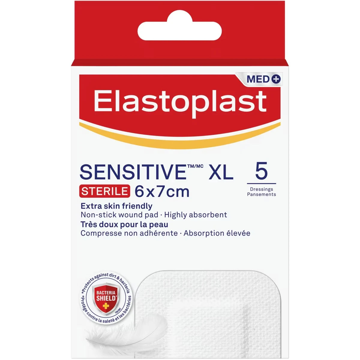 Elastoplast Sensitive XL Dressings | Large Plasters for Post-Operative and Everyday Acute Wounds | Extra Skin Friendly front package