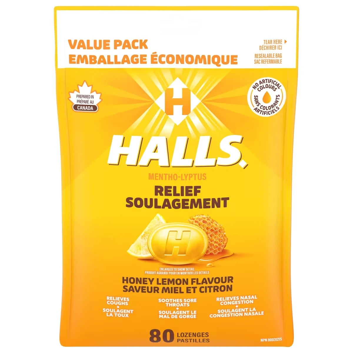 Halls Relief Mentho-lyptus, Honey Lemon Flavour, 80 cough drops product image