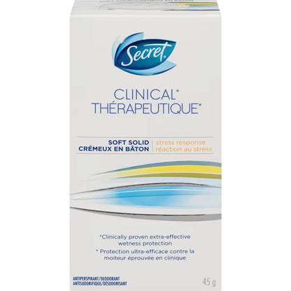 Secret Clinical Antiperspirant and Deodorant Soft Solid, Stress Response, 45g front package