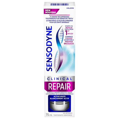 Sensodyne Clinical Repair Mint Toothpaste for Sensitive Teeth, Active White front package