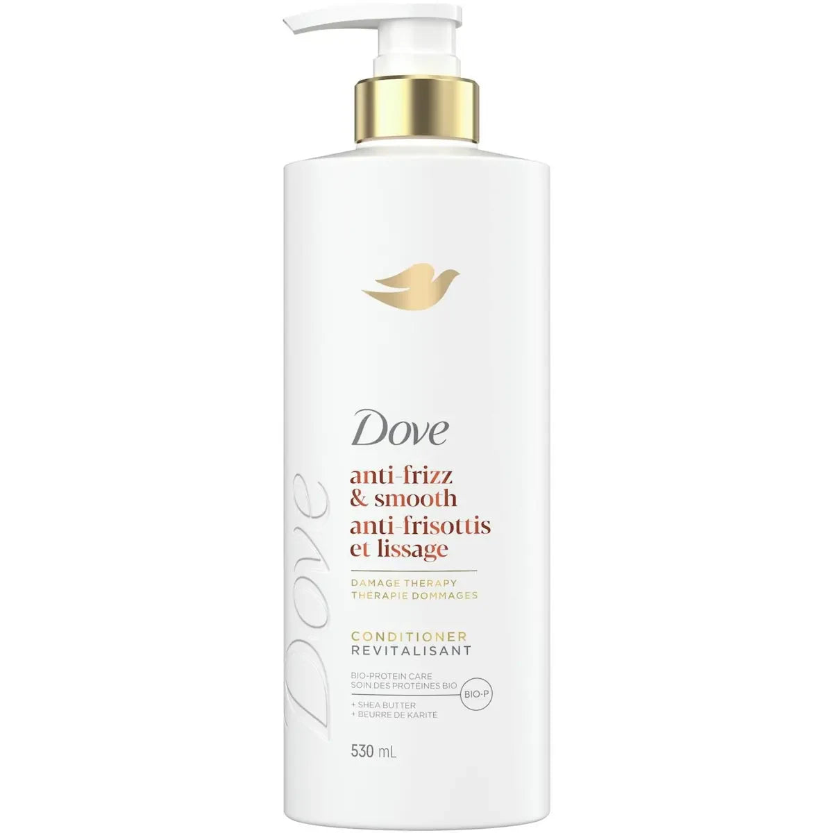 Dove Anti Frizz Smooth Hair care for Frizz-Prone Hair with Liquid Bio-Protein Care and Shea Butter 530 ML front package