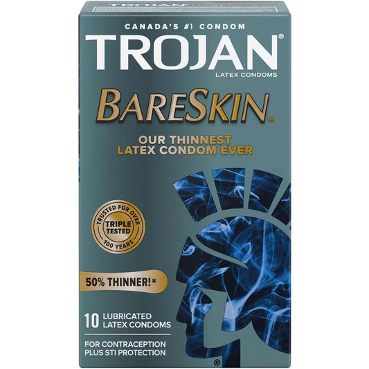 Trojan BareSkin Lubricated Condoms, Super Thin & Sensitive front package