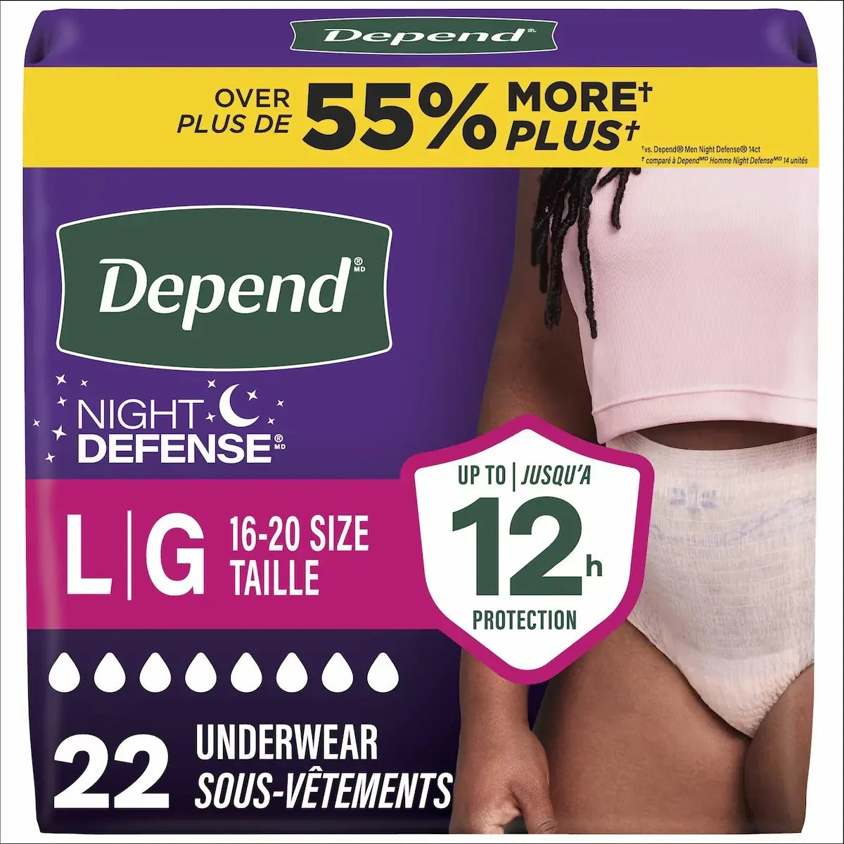 Depend Night Defense Adult Incontinence Underwear for Women, Disposable, Overnight, Large, Blush (Packaging May Vary) product package