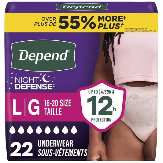 Depend Night Defense Adult Incontinence Underwear for Women, Disposable, Overnight, Large, Blush (Packaging May Vary) product package