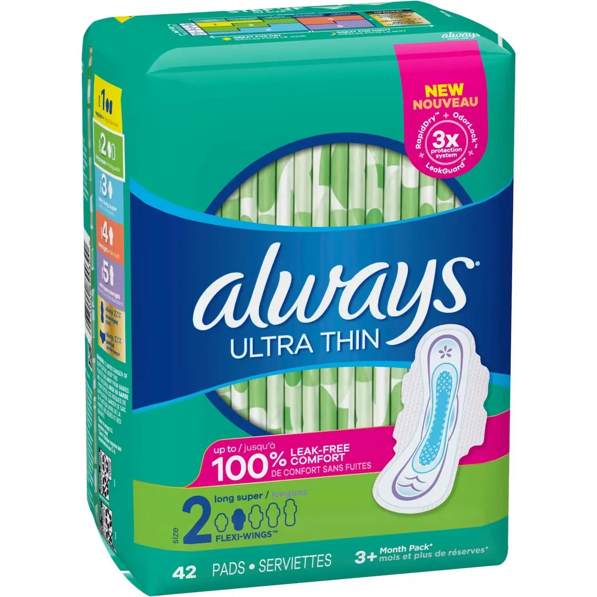 Always Ultra Thin Pads Size 2 Long Absorbency Unscented with Wings, 42 Count product detail
