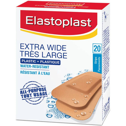Elastoplast Extra Wide Plastic Adhesive Bandages, 20 Strips front package