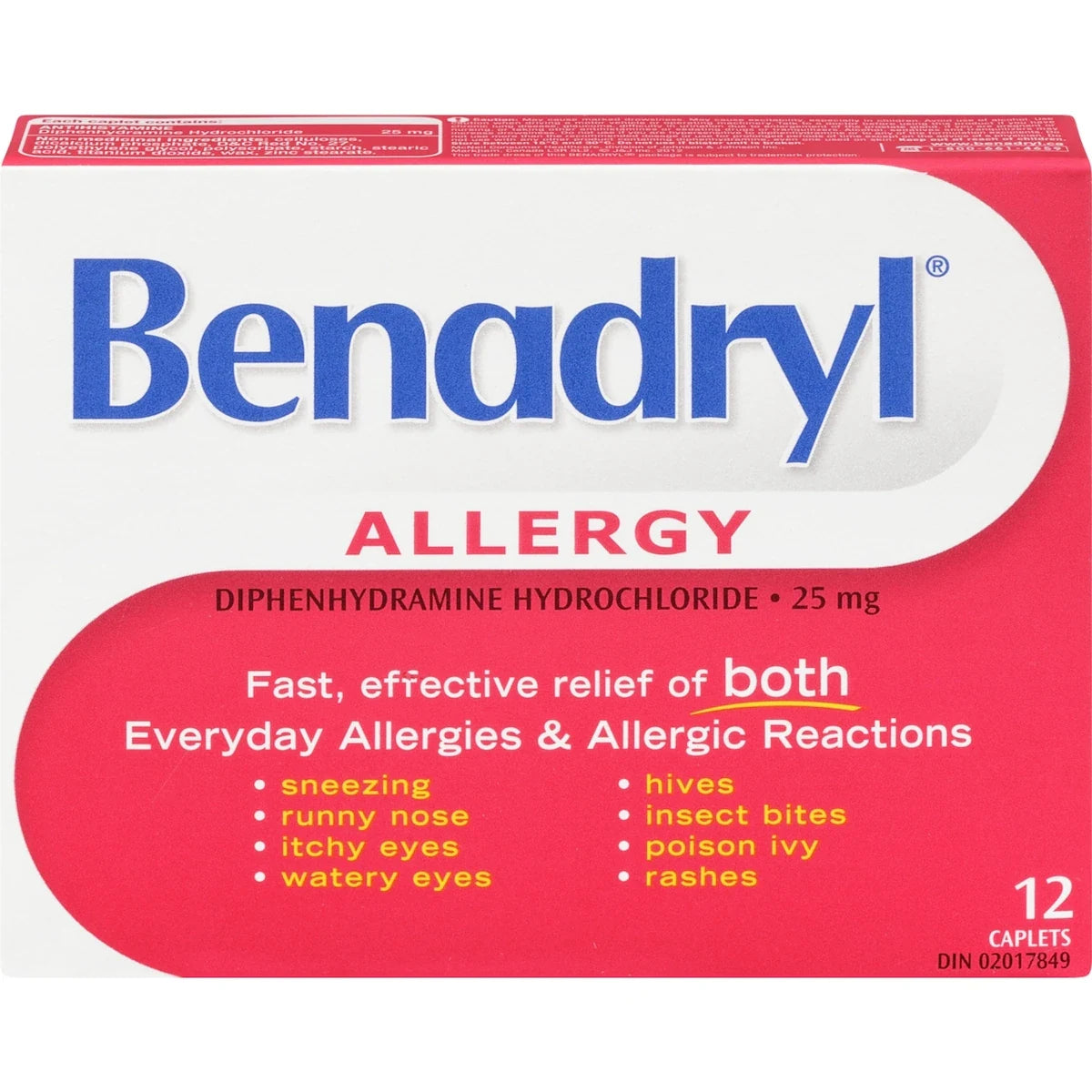 Benadryl Allergy Medicine, 25mg front package