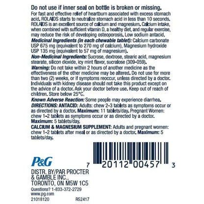 Rolaids Extra Strength Antacid, Mint Flavoured, 96ct, Fast Heartburn Relief 96 count product detail