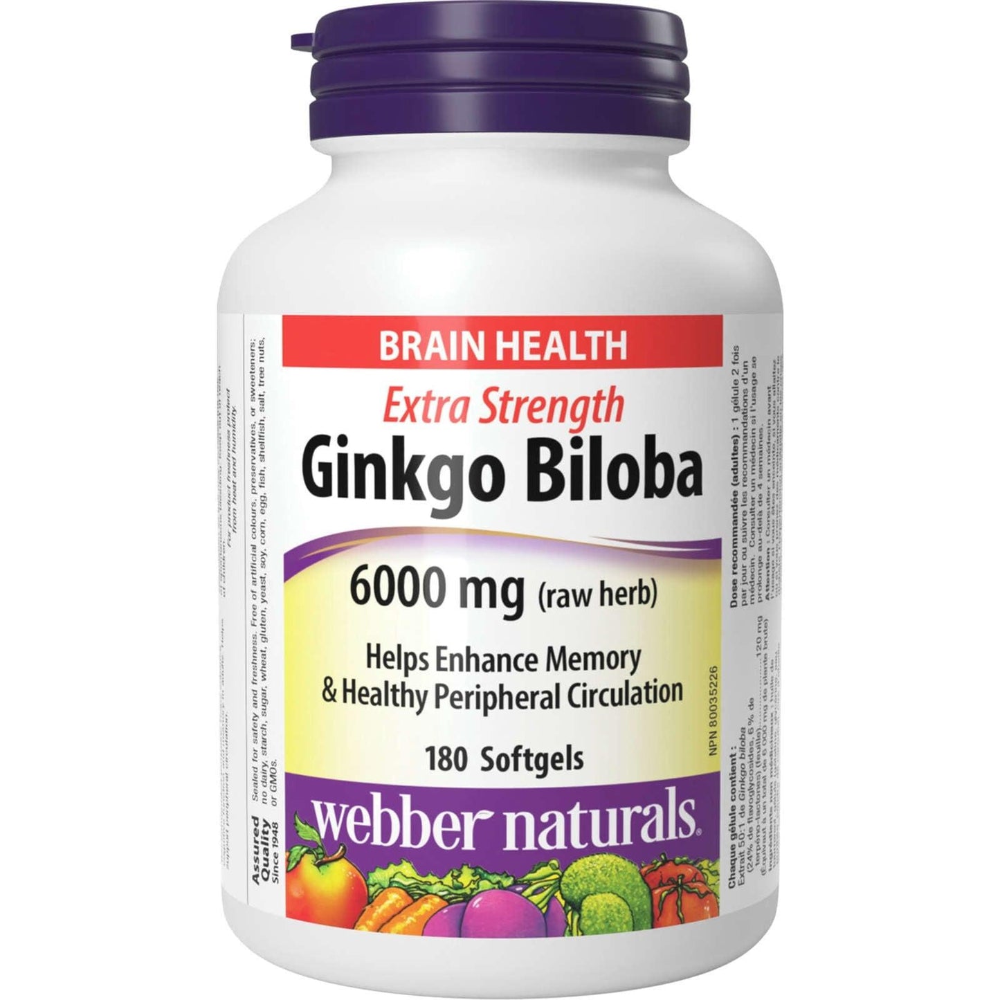 Webber Naturals Ginkgo Biloba 6000 mg 180 gélules