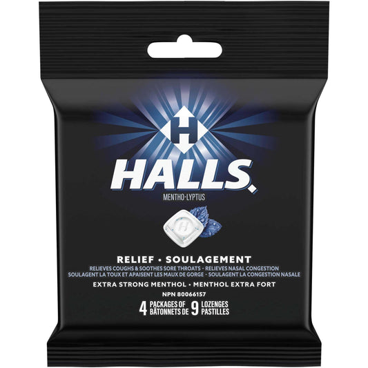 Paquet de 4x9 pastilles mentholées extra fortes Halls