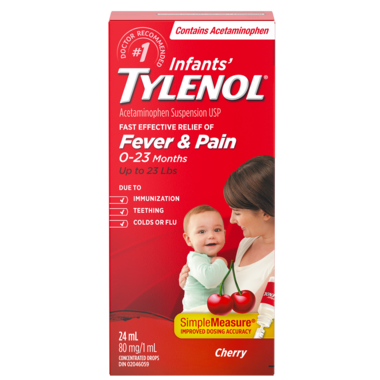 Suspension Fièvre et Douleur Tylenol pour Bébé Saveur Cerise 24m