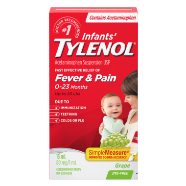 Suspension Fièvre et Douleur Tylenol pour Bébé Saveur Raisin 24 ml