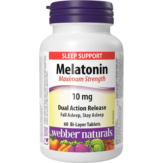 Webber Naturals Mélatonine double action 10 mg 60 comprimés bicouches