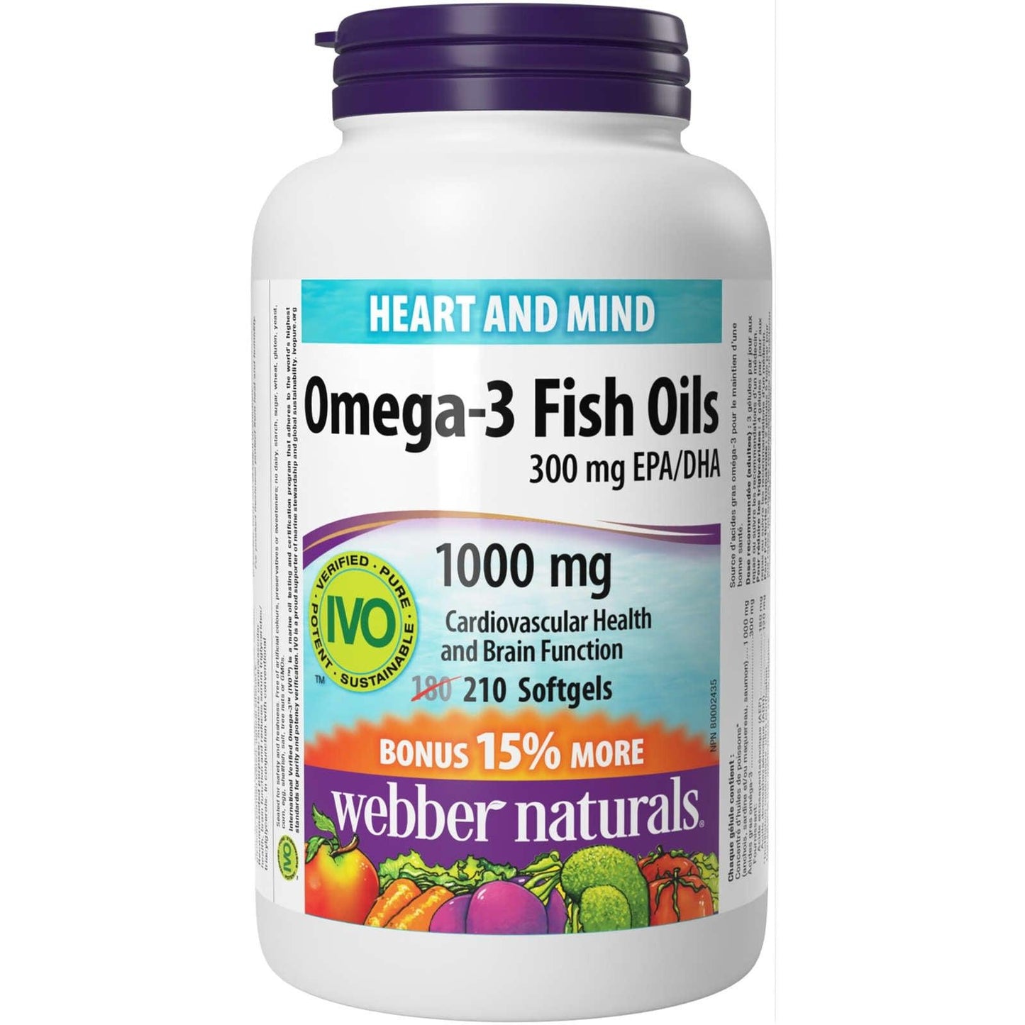 Webber Naturals Omega-3 300mg Fish Oils 1000mg EPA/DHA 210 softgels