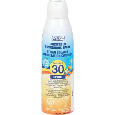 Option+ Sport Crème Solaire Spray Continu 30SPF 177 ml