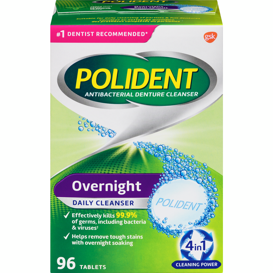 Polident Nettoyant de nuit pour prothèses dentaires 96 comprimés