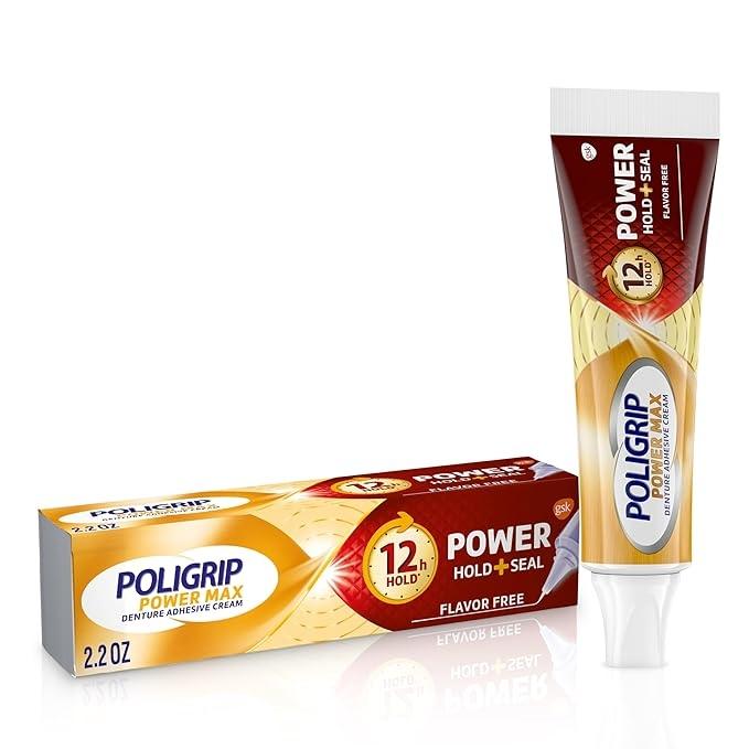 Crème adhésive pour prothèses dentaires Poligrip 12 heures Power Hold + Seal sans saveur