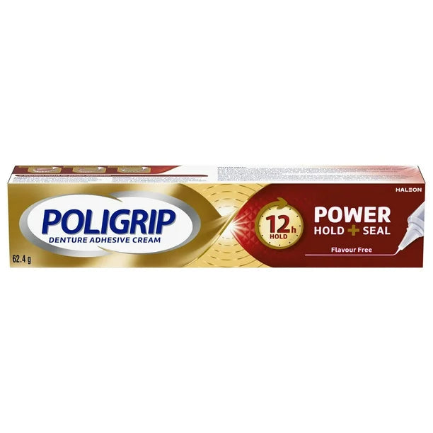 Crème adhésive pour prothèses dentaires Poligrip 12 heures Power Hold + Seal sans saveur