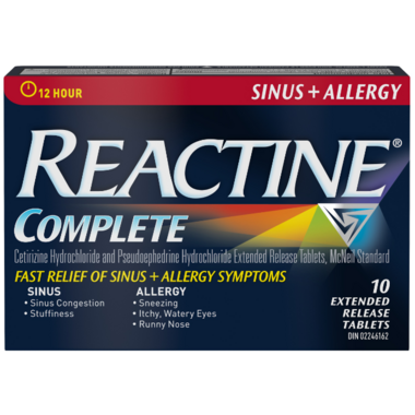 Reactine Complete sinus + allergie 10 comprimés