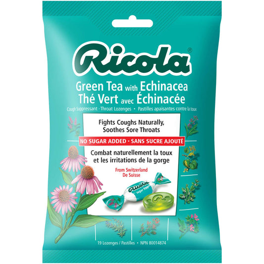 Thé vert Ricola avec pastilles d'échinacée, paquet de 19 - sans sucre