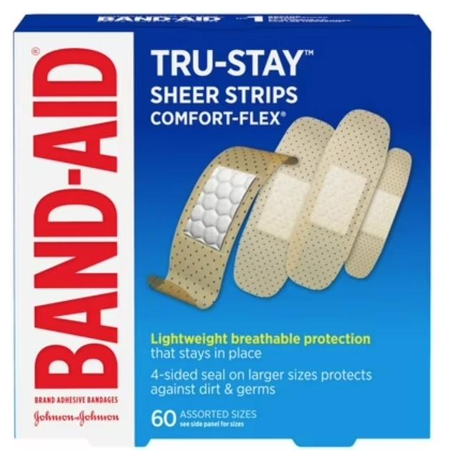 ضمادات Tru-Stay Sheer Strips Comfort-Flex من Band-Aid تحتوي على 60 ضمادة متنوعة الأحجام