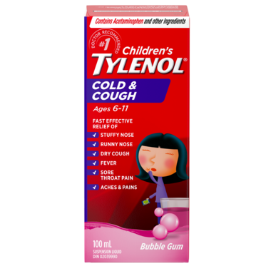 Children's Tylenol Cold & Cough Ages 6-11 Bubble Gum 100ml