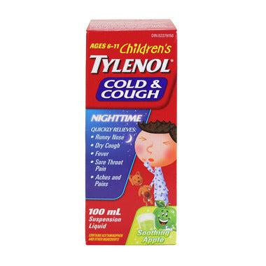 Children's Tylenol Cold & Cough Nighttime Ages 6-11 Green Apple 100ml