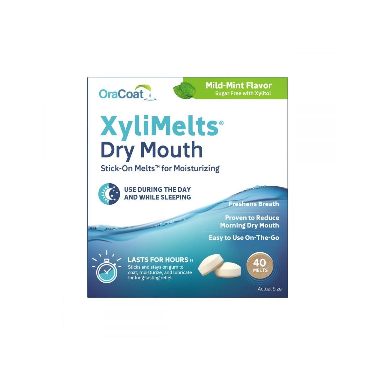 أقراص Xylimelts اللاصقة لتحفيز إفراز اللعاب، بنكهة النعناع الخفيفة، 40 قرصًا